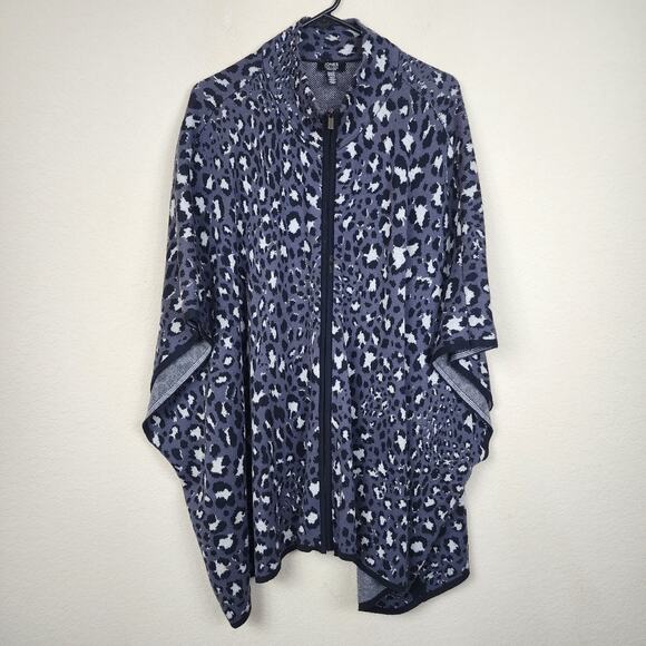 Jones New York Grey Black Leopard Cheetah Print Zip Shawl Sweater - Picture 5 of 9
